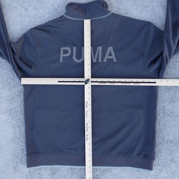 Puma Jacket Mens L Gray Color Block Logo Spell Out Full Zip Track Active Workout - Picture 7 of 9